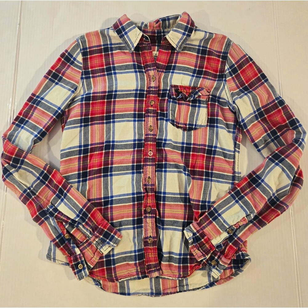 Abercrombie & Fitch Womens Small Plaid Button Down Shirt Pink Blue Cotton Casual